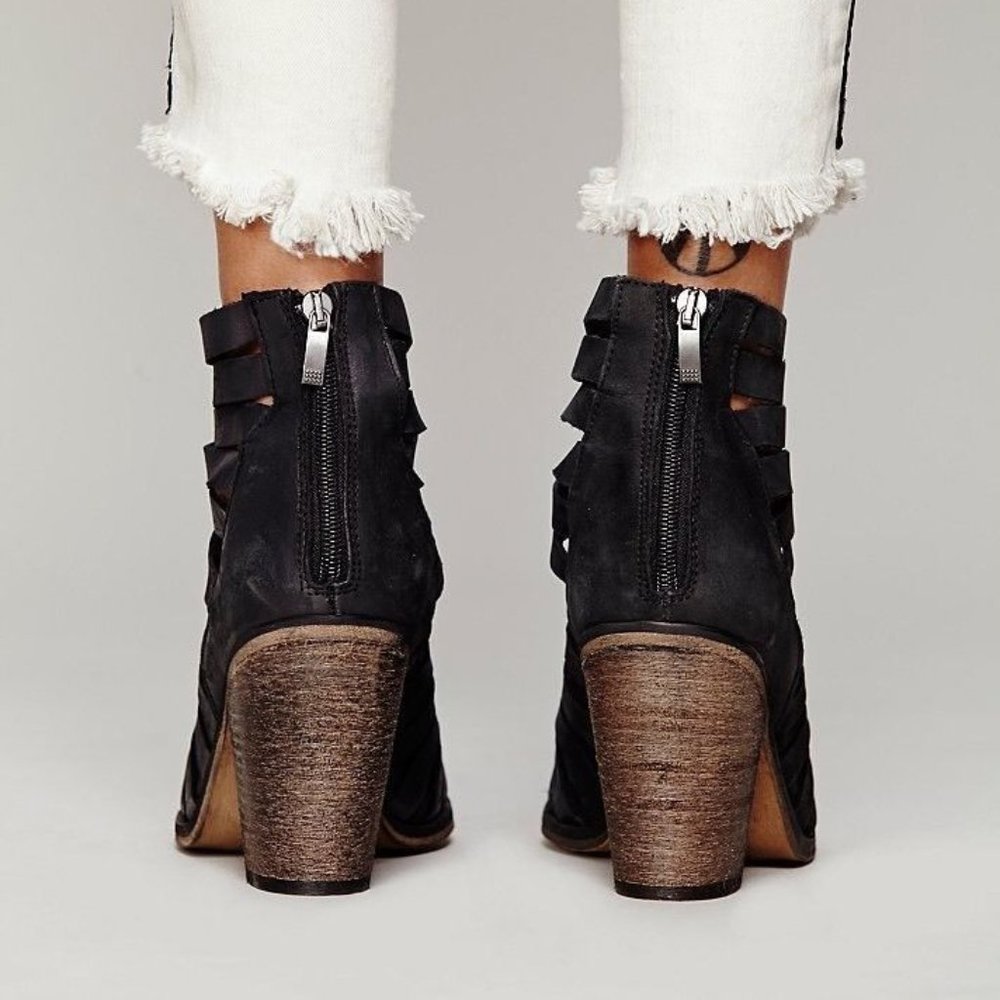 Free People New Boots HYBRID Strappy Suede Leather Booties NIB BLACK Women's 10 - Picture 7 of 14